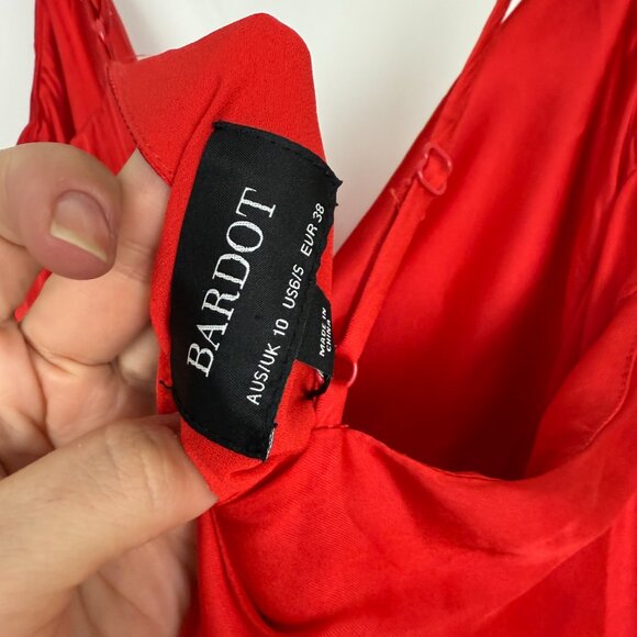 NWT Bardot Satin Cowl Neck Sleeveless Midi Dress Fire Red Size 6 Small - Picture 8 of 12